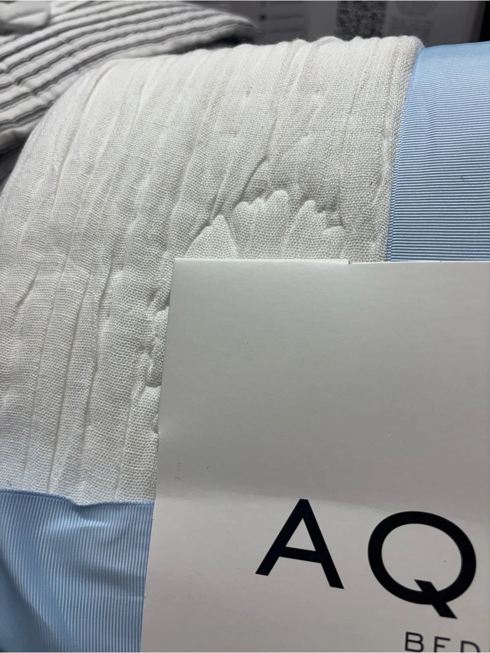 Aqua White Scalloped-Edge Quilted Quilt Set